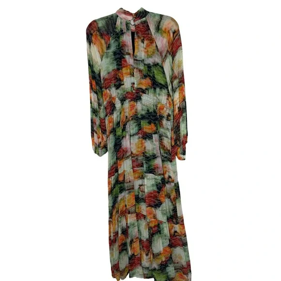 Anthropologie Abstract Watercolor Somerset Tiered Maxi Dress XL Green Orange - Picture 2 of 16